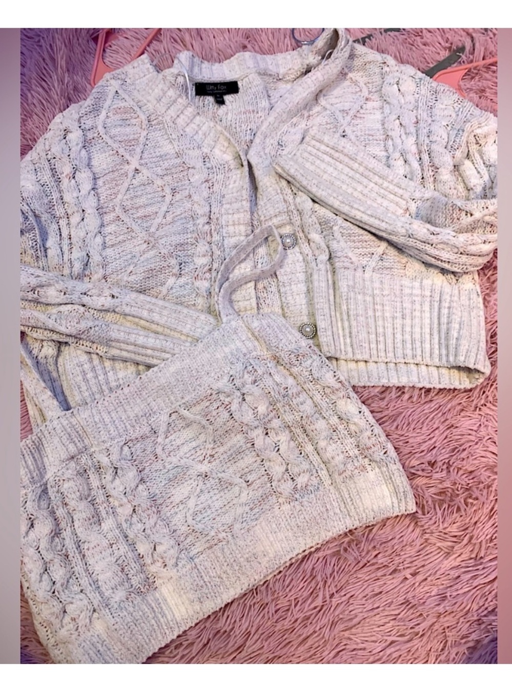 Cozy Cable-Knit Twin Set Cardigan & Camisole — Cream